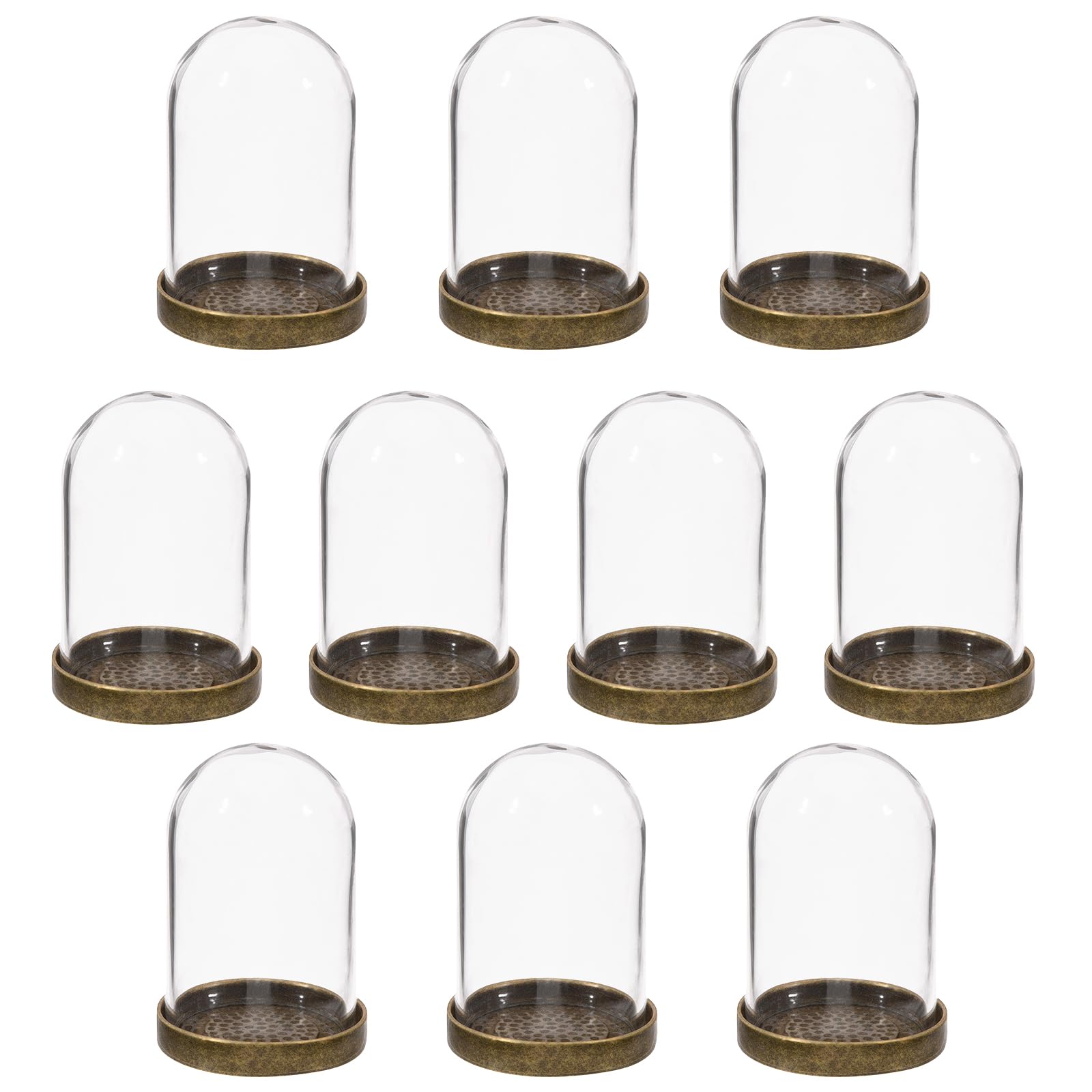 CONCHLERY 10Pcs Glass Dome Cover with Alloy Base Mini Clear Decorative Display Ornament for DIY Crafts Dollhouse Landscape for Desktop Home Decor Handmade Art Display Accessories