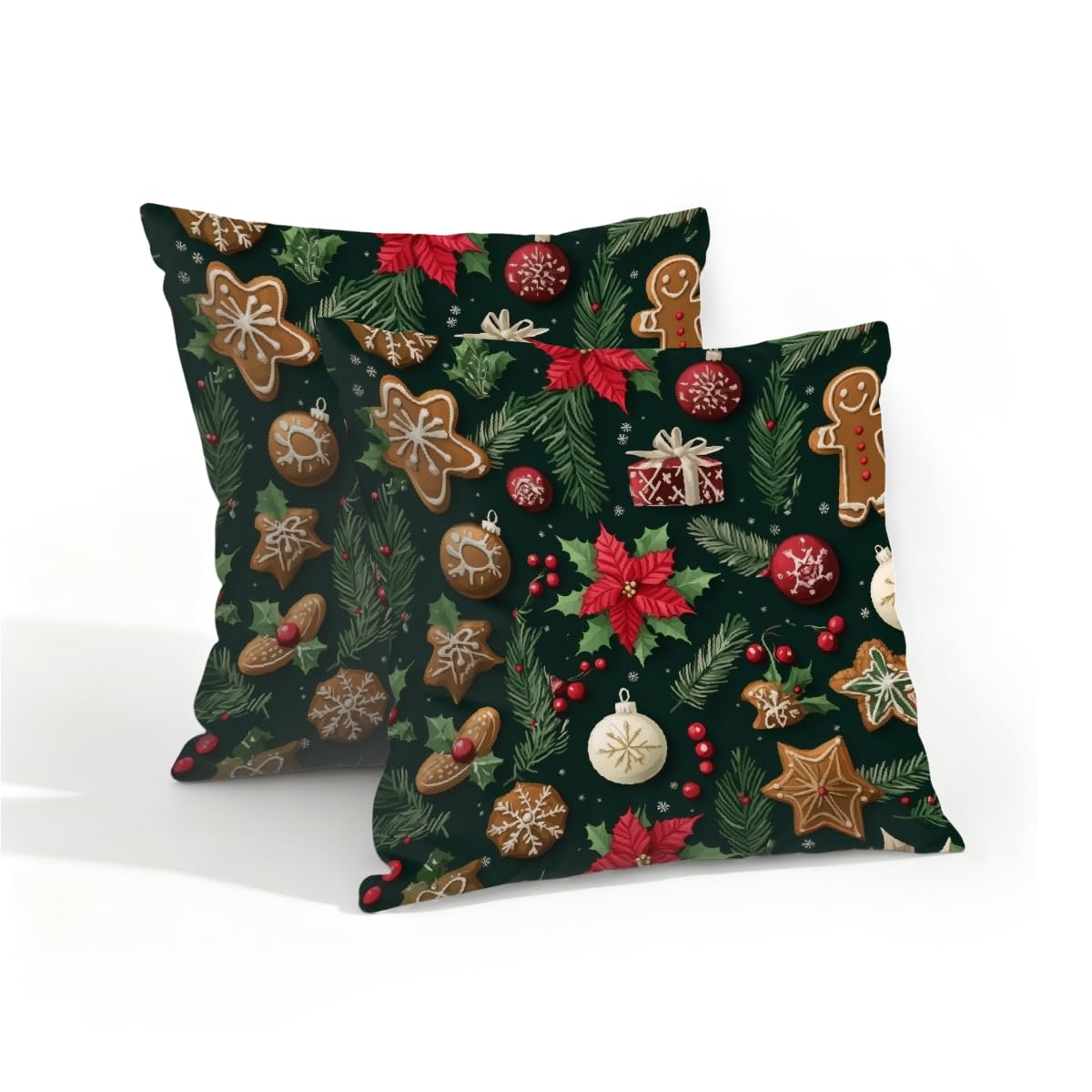 Outdoor Pillow Covers Waterproof Pillowcases 16x16IN Set of 2 Christmas Poinsettia Berry Leaves Decorative Throw Cushion Case for Couch Sofa Garden Patio Furniture