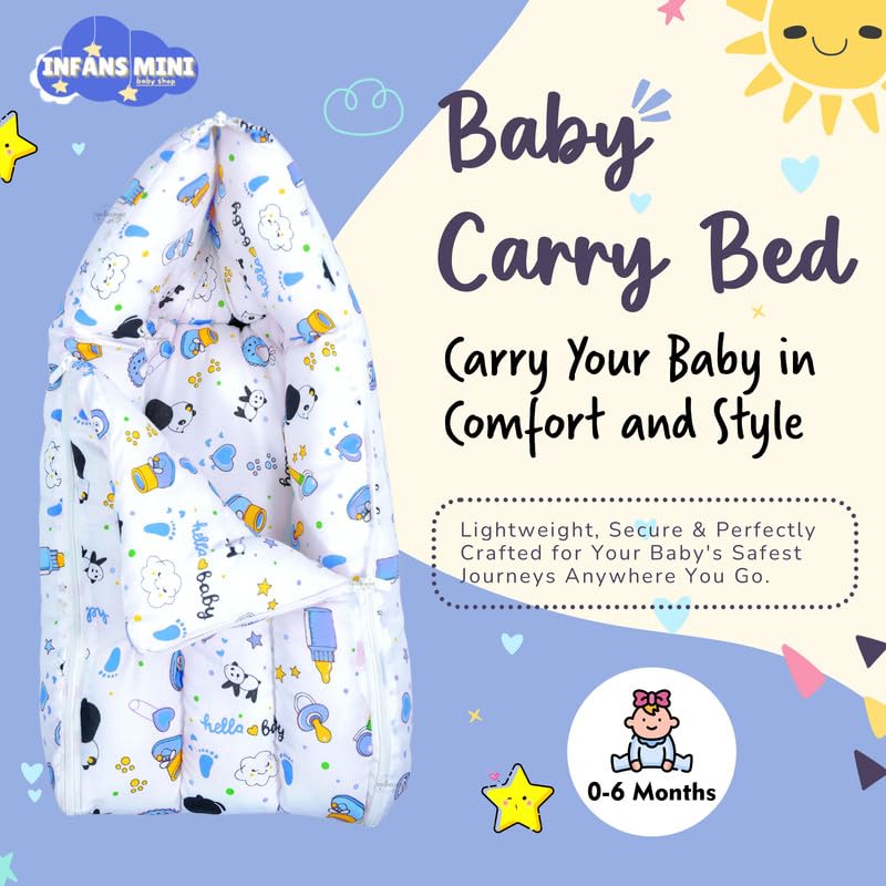 Image of Baby Bed, Sleeping Bag & Carry Nest Cotton|3 in 1 Convertible Portable Bassinet-Nest|Unisex New Born Sleeping Bed for 0-6 Months (Panda Blue)