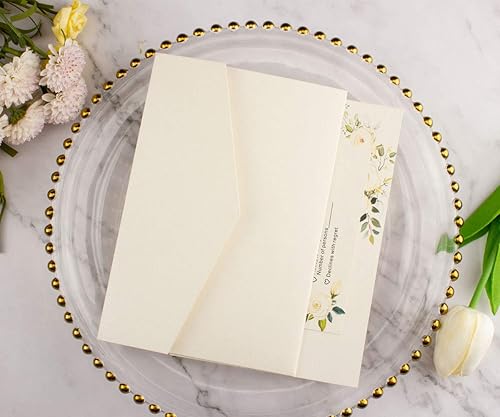 Miniatura 5 de 25 piezas de tarjetas de invitaciones de boda de marfil perla de 8.82 ozm cortadas con láser, solo fundas de bolsillo, sin sobre, sin inserto de 5 x