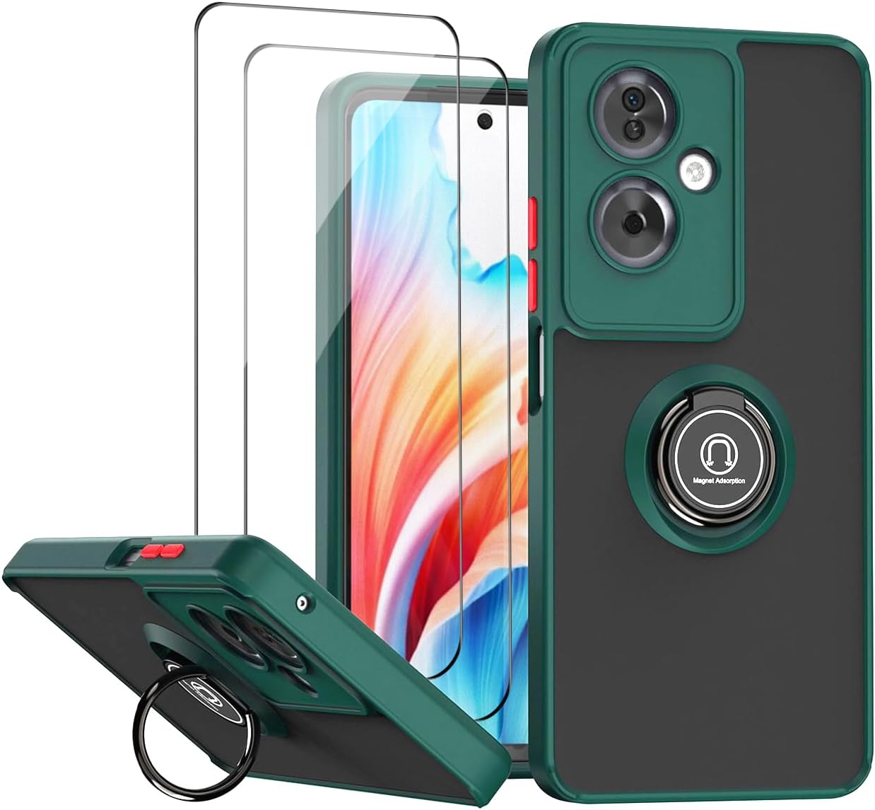 QUIETIP Case Compatible with Oppo A79 5G with Screen Protector,TPU + Hard PC Shockproof Magnetic Ring Car Mount Stand Cover,Black