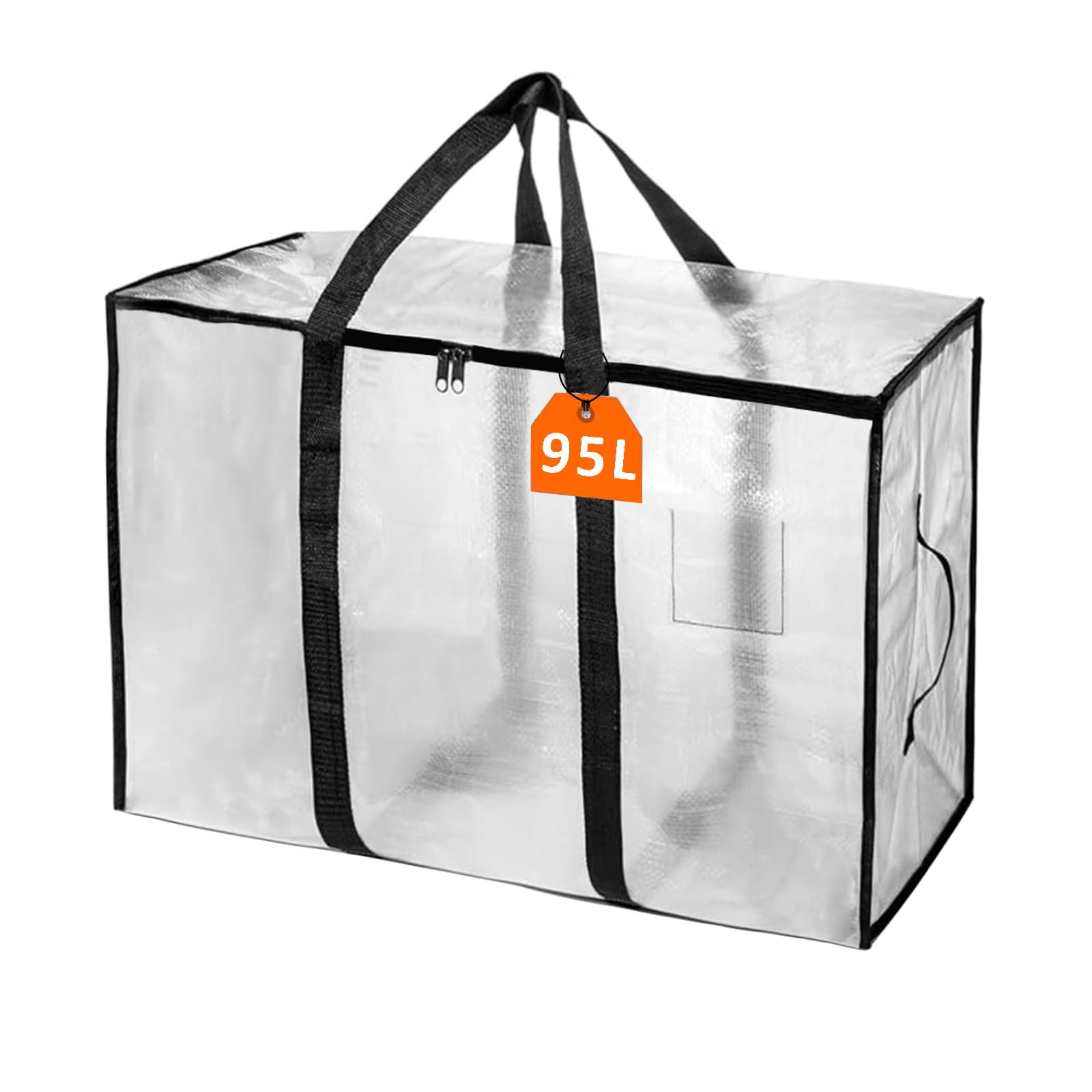 Annzhao Clear/Transparent Plastic Storage Bags,95L Clothes Storage Bag With Zipper Closet Organizer,Large Moving Bags With Heavy Duty Handles & Zips For Clothing, Blankets, Duvet, Pillow-1 Pack