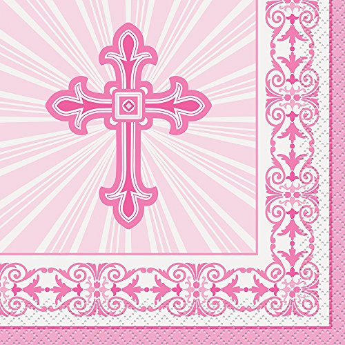 Unique 43781 Radiant Cross Pink Religious Beverage Napkins 10 x 10 16 Pcs