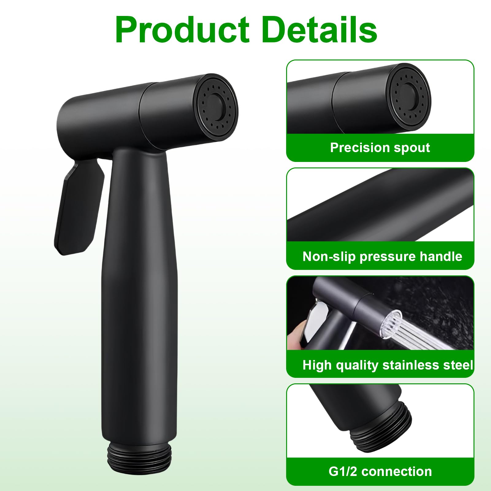 Bidé Handbrause acero inoxidable, G1/2 WC cabeza de ducha, ahorro de agua, higiene personal, negro
