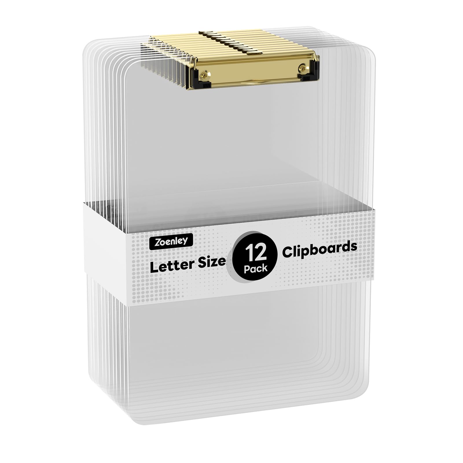 Zoenley Clear Plastic Clipboard Set of 12, 12.5 x 9 Letter Size for Classroom, Students, Teacher, Nurse, A4 Transparent 8.5 x 11 Clip Board with Low Profile Gold Clip, Office & School Supplies