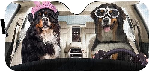 Parasol para automóvil, de montaña bernesa, bloquea el calor y el sol, mantiene tu vehículo fresco y libre de daños, fácil de usar, 51 x 27.6