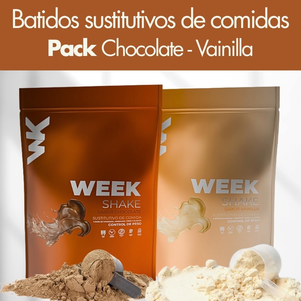 Weekontrol Pack 2 Sabores Batidos Sustitutivos Comida Week Shake Proteína Vegetal Saciante Mantener Peso 600gr Chocolate Vainilla