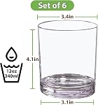 12 oz Drinking Glass Sets, Set of 6 Plastic Cups Unbreakable Drinkware Glasses Set Tumblers & Water Glasses Acrylic Clear Drinking Glasses, BPA-Free Beer Glasses for Home & Outdoors, Dishwasher Safe