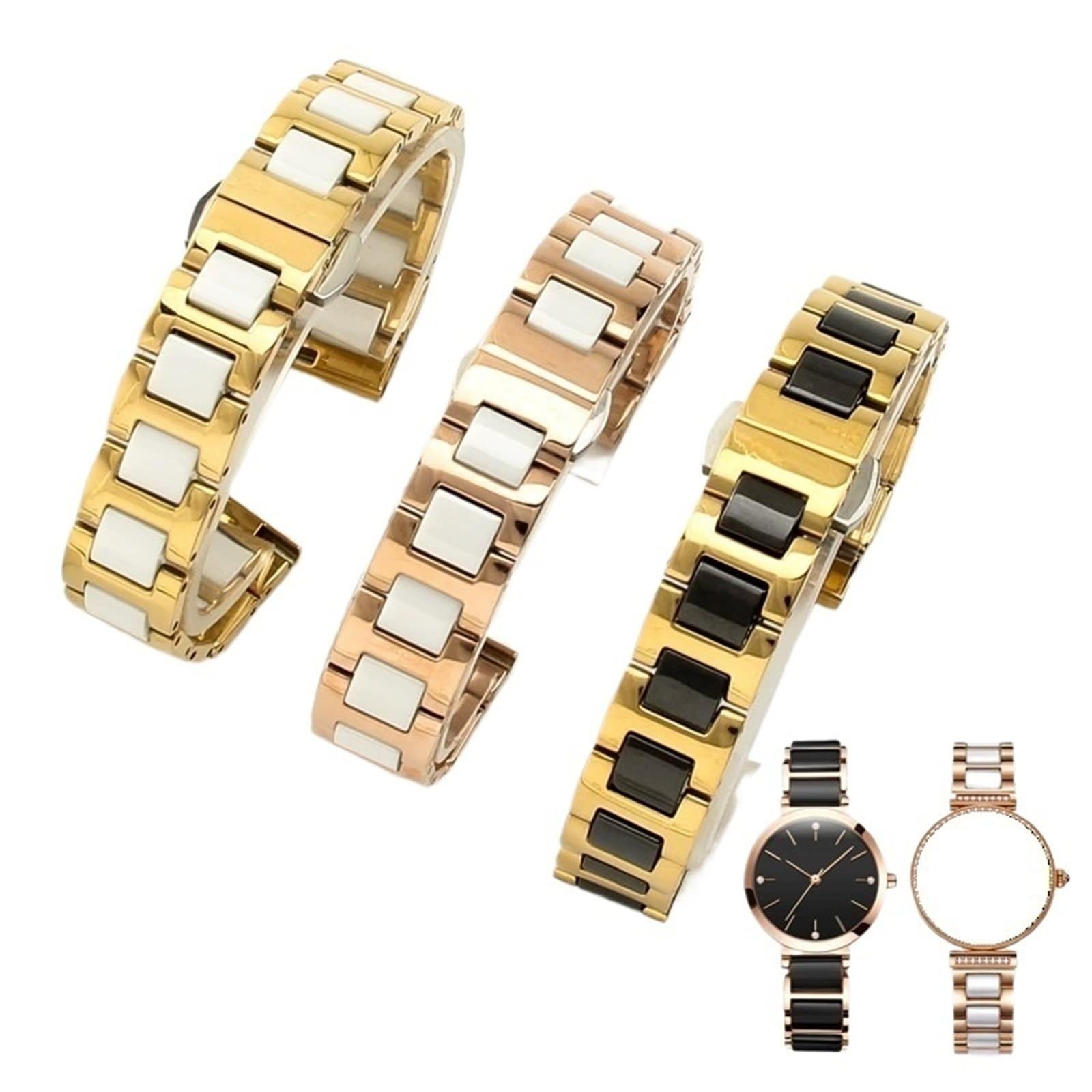 Correa de reloj de cerámica, pulsera de repuesto de acero inoxidable, fácil de ajustar, unisex