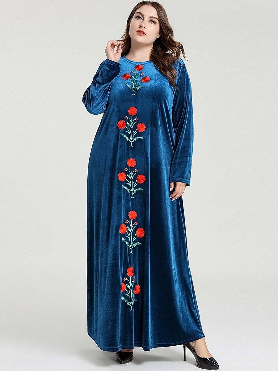 Fashion elegant large size Arab women blue plant embroidered leisure gold  velvet big dress (Color : Blue, Size : M) Dear-You : Buy Online at Best  Price in KSA - Souq is