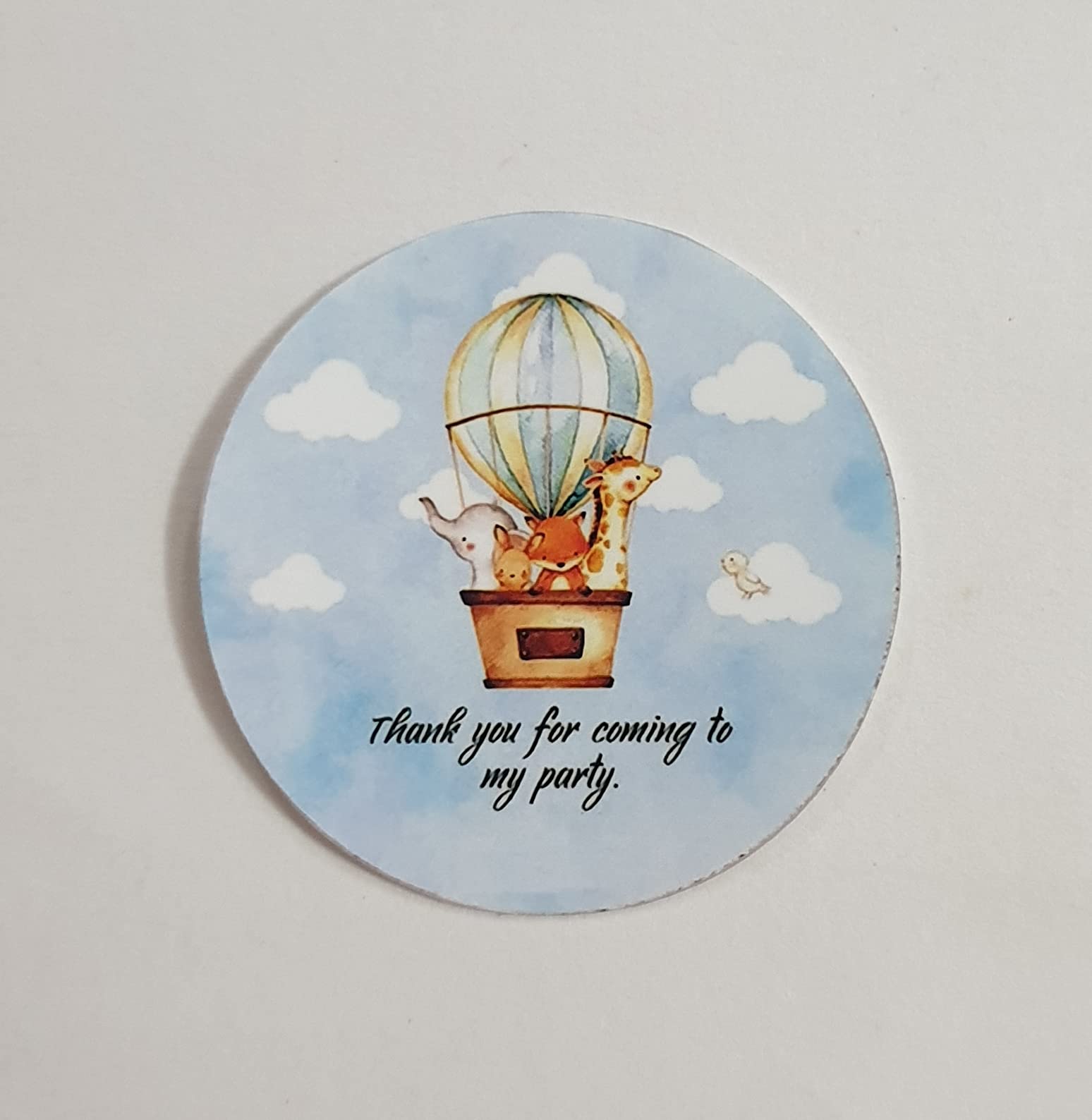 Belleza Crafting with Creativity Blue Hot Air Balloon Animal Party Print Waterproof Thank You Party 30 Pieces Stickers, Kids Birthday, Gift Wrapping, Party Favours, Return Gifts (Pack of 1)