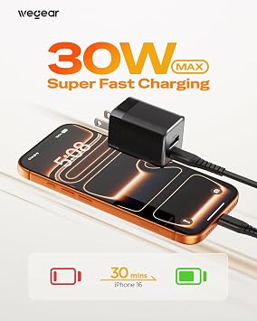 wegear 30W Fast Charger, Dual Port USB C Wall Charger with Foldable Plug