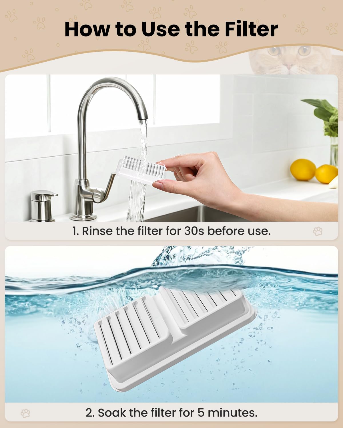 12 Pezzi per Fontanelle d'Acqua per Gatti：Include 6 Filtri a Carbone Attivo + 6 Filtri a Schiuma. Compatibili con Fontanelle per Gatti da 2,2L