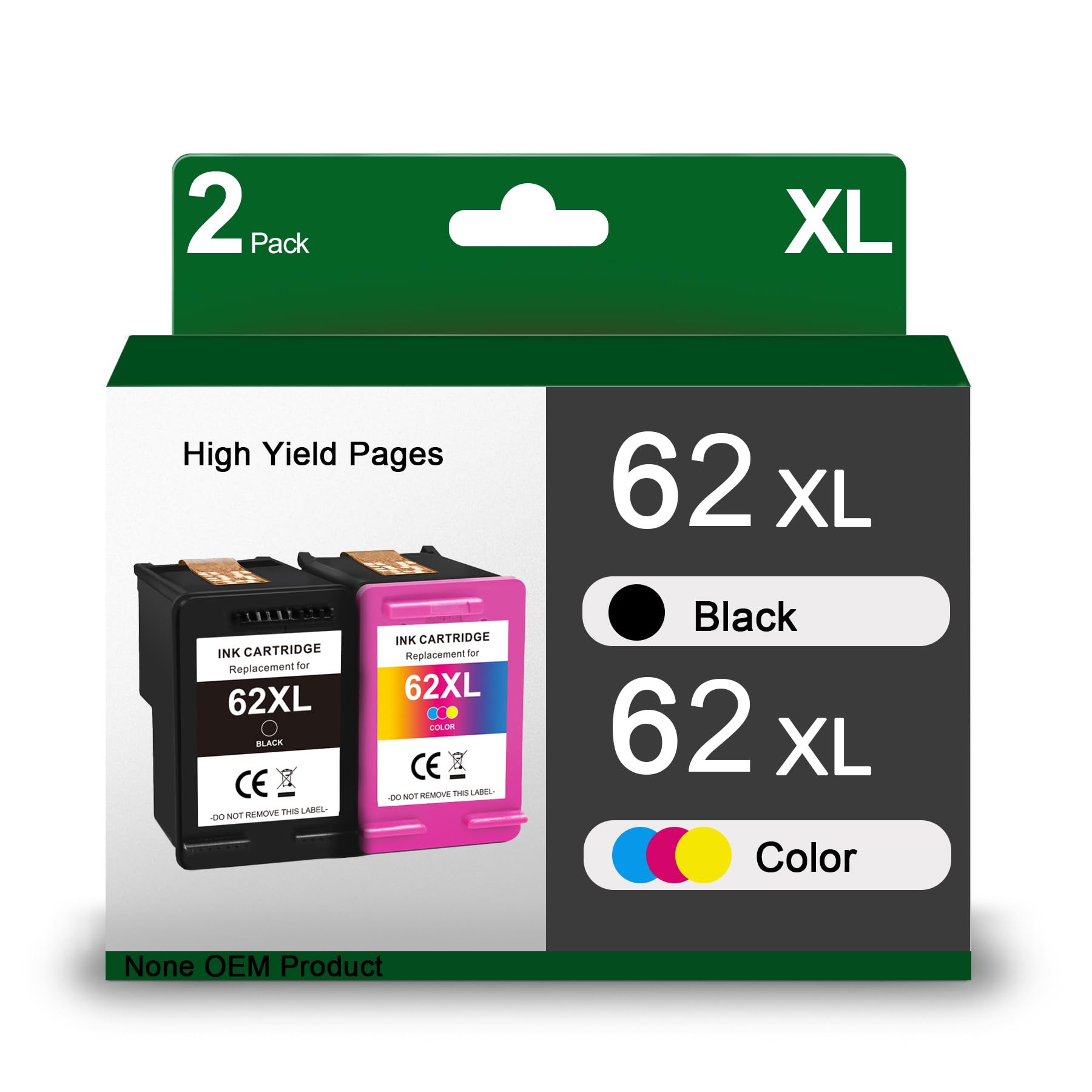 H&BO TOPMAE 62xl High Yield Black and Tricolor Ink Cartridges Combo Pack Replacement for HP 62 62XL Printer Ink Use with Officejet 5740 200 250 258