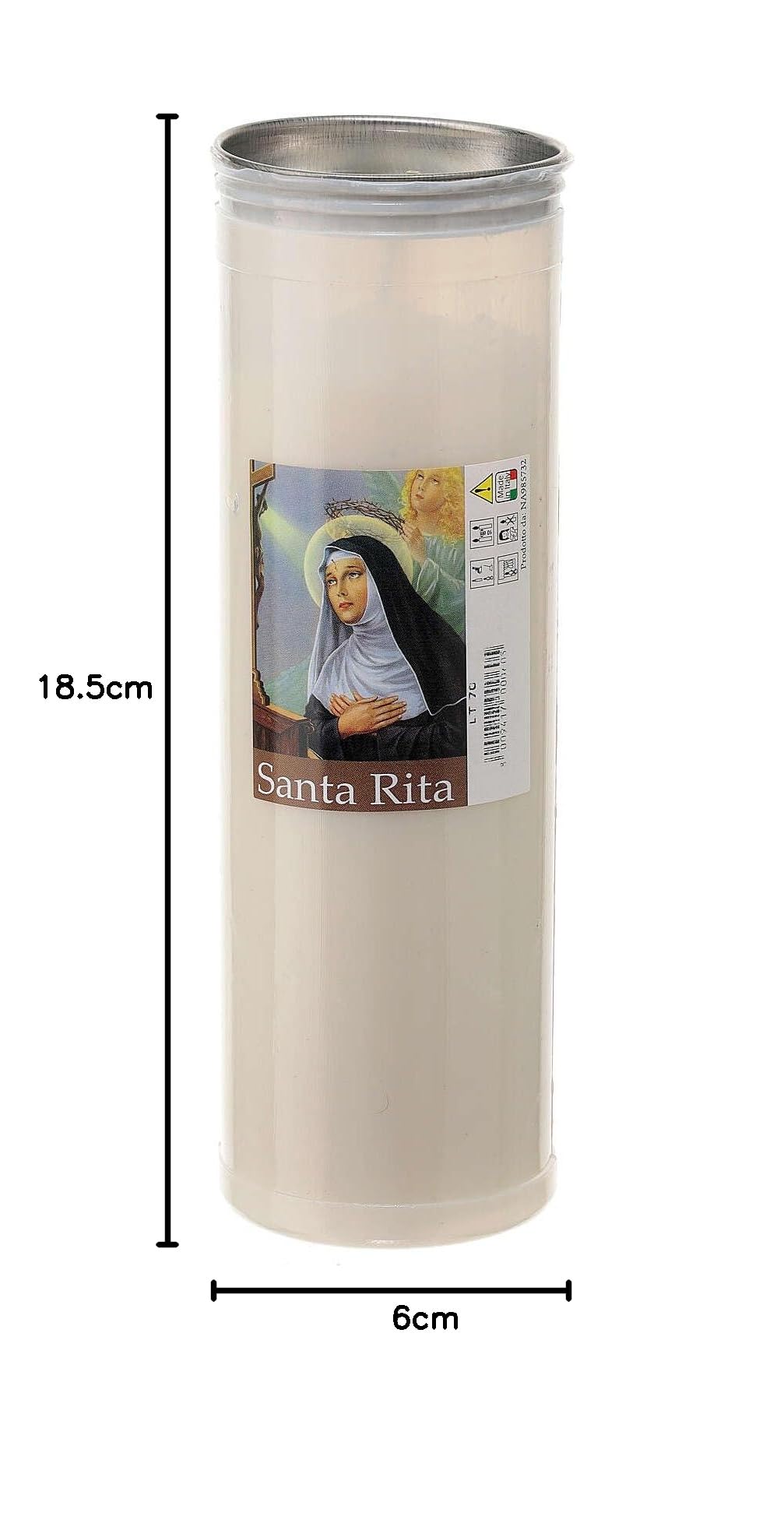 Holyart Lumini votivi: Lumino votivo bianco cera bianca immagine Santa Rita d. 6 cm