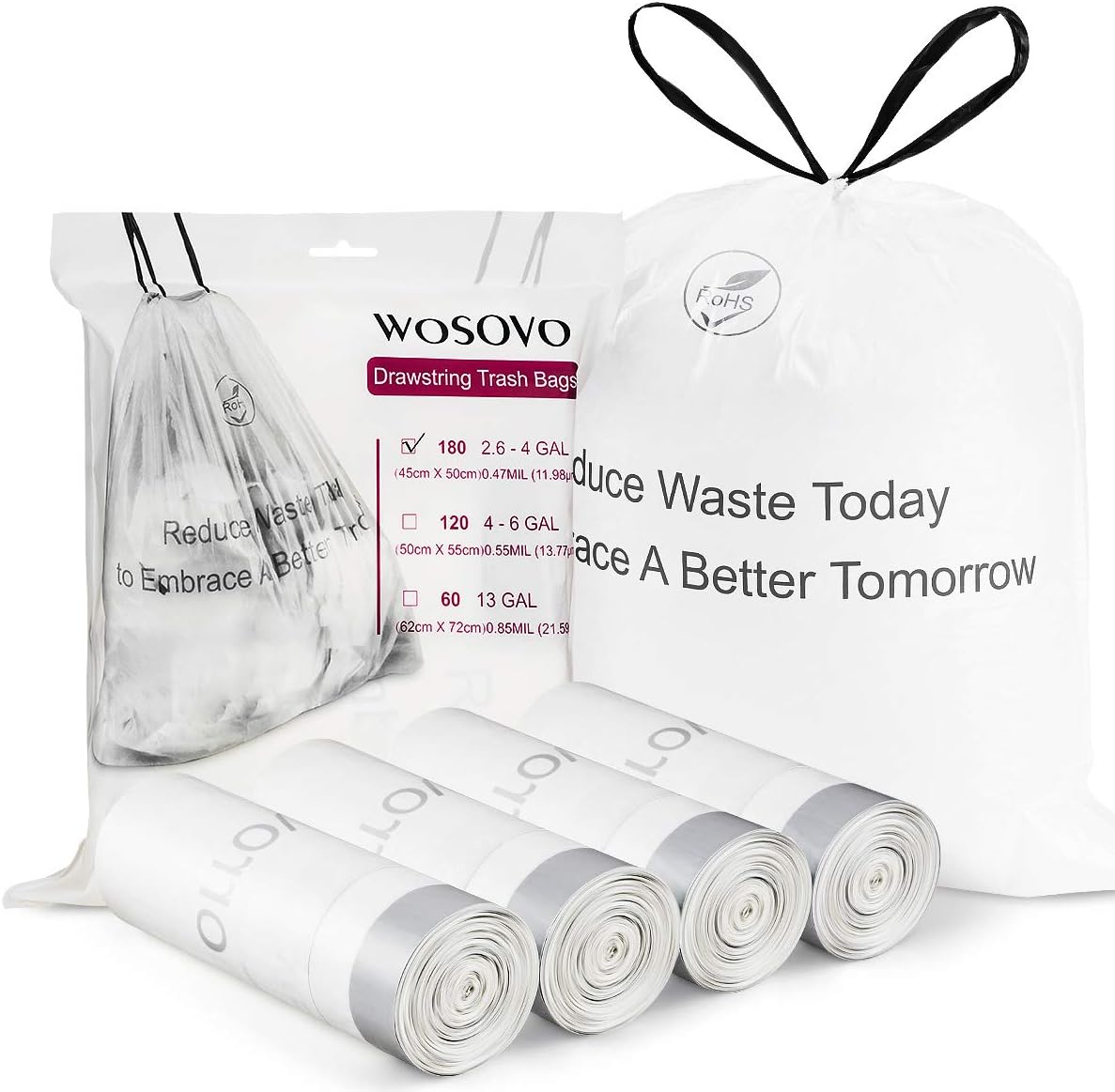 2.6-4 Gallon Trash Bags Drawstring Bedroom Kitchen Unscented Small Garbage Bags 120 Count Home Office Wastebasket Bags