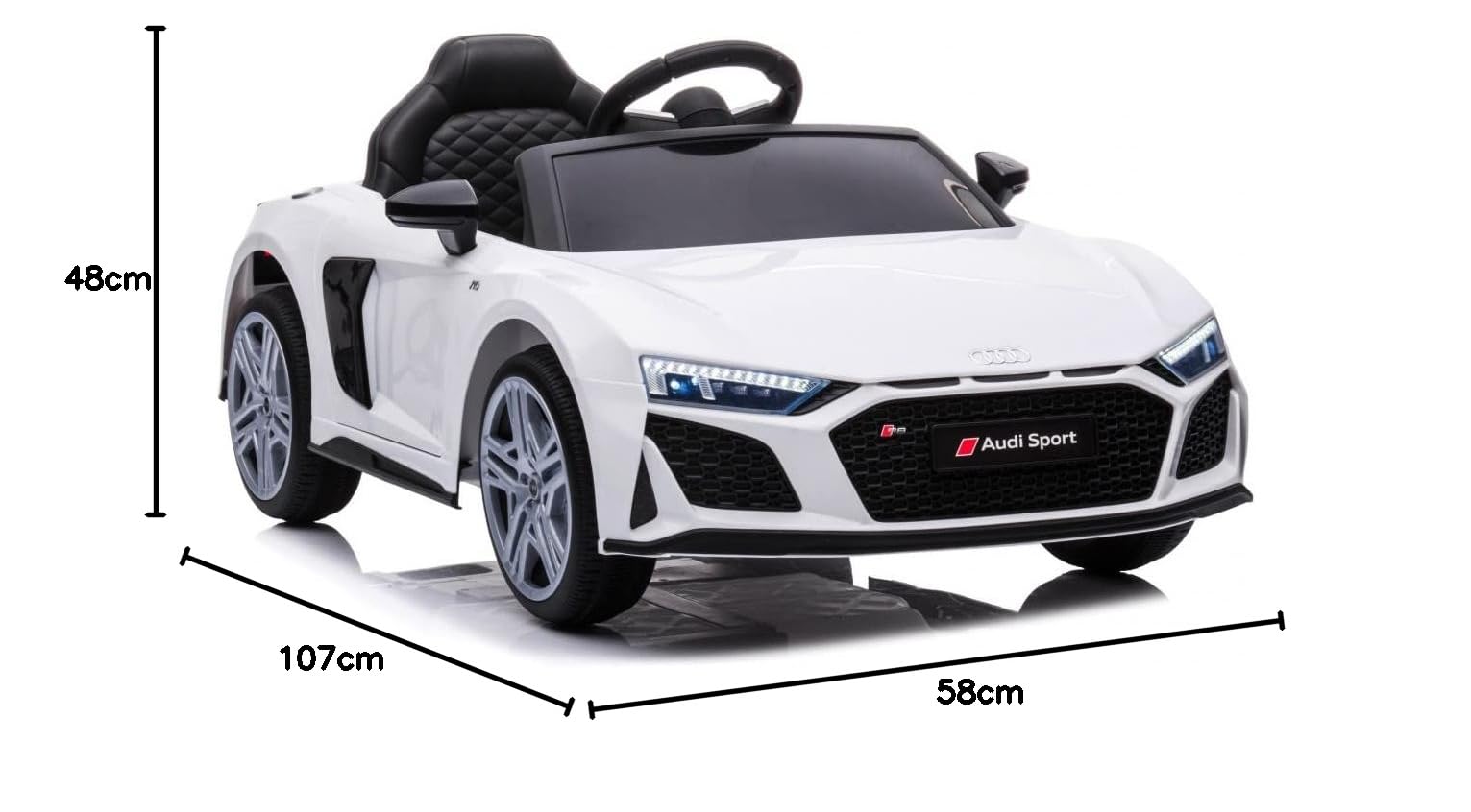 TOYSCAR Auto Macchina Elettrica 12V New Audi R8 Spyder per Bambini LED MP3 con Telecomando Sedile in Pelle Bianca