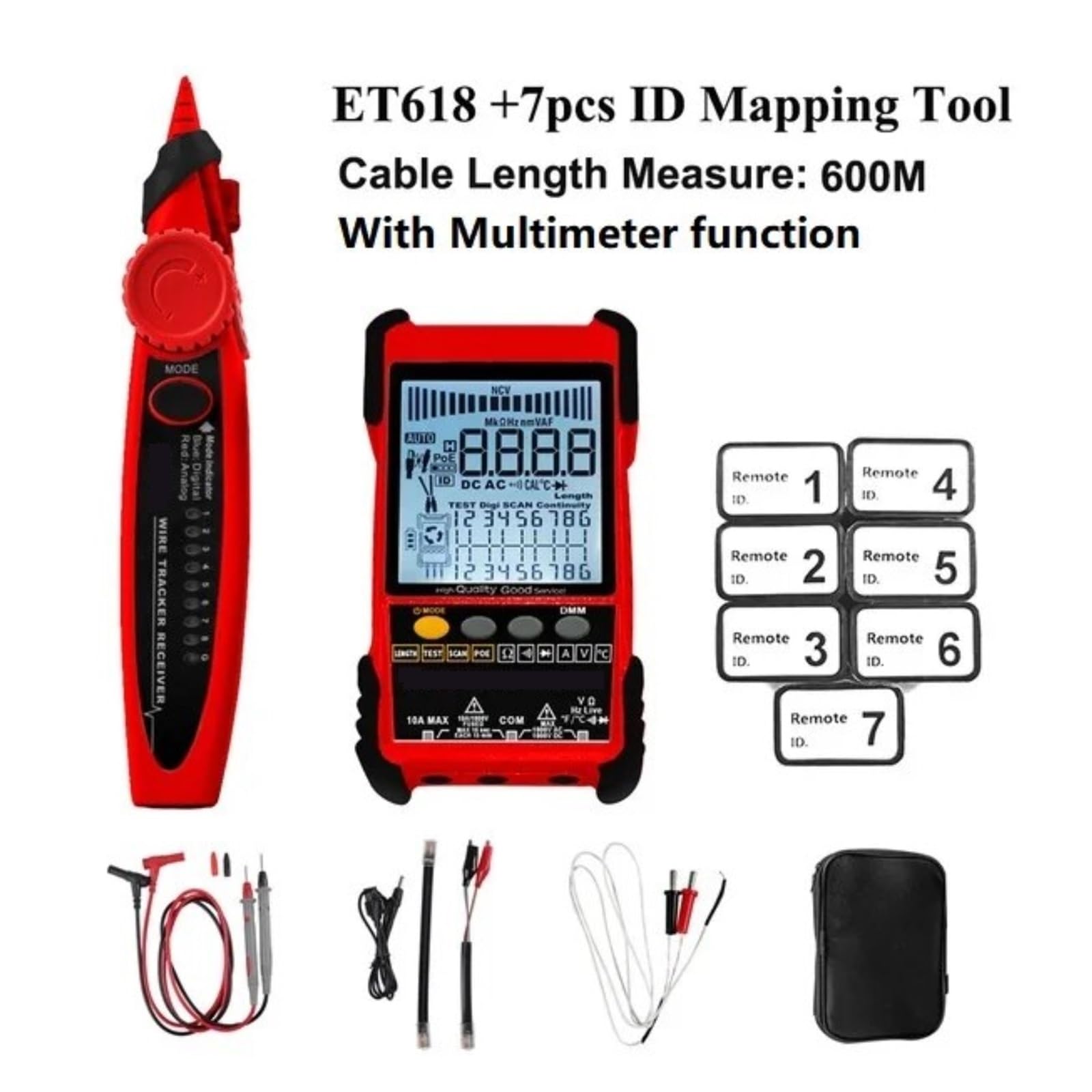 Netzwerkkabeltester Netzwerkkabeltester Multimeter LAN Kabel Trace Test Längenmessung Empfindlichkeit Einstellbar Line Tracer(ET618PRO)