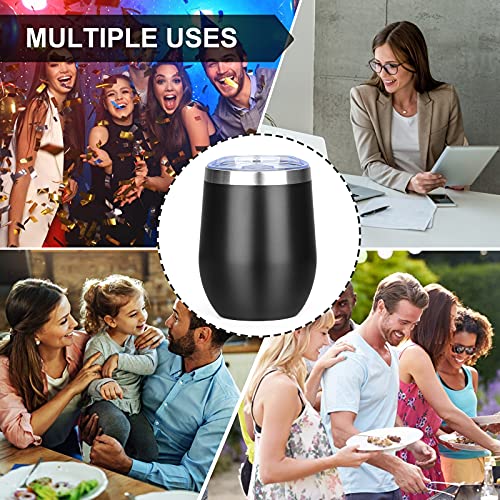 Image of MEZMUT 12 Oz Insulated Wine Tumbler with Lid Double Wall Vacuum Stainless Steel Wine Glass Coffee Mug Insulated Tumbler Cup for Champaign, Cocktail, Beer (Black, 4 Pack)