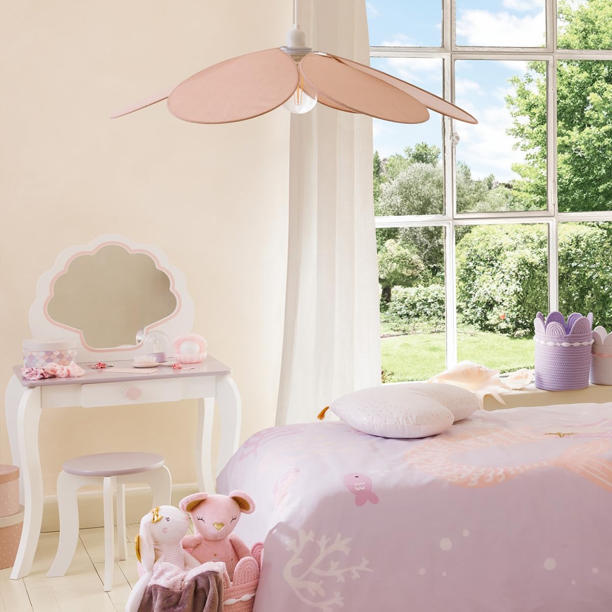 Atmosphera Lampada a sospensione per bambini, rosa, petali intrecciati, L. 64 x F. 18 x A.64 cm
