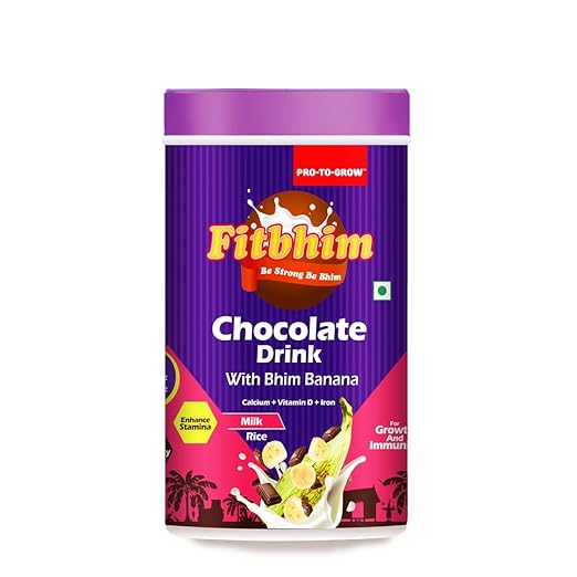 Fitbhim Chocolate Drink with Bhim Banana, Nutrition Health Powder Drink for kids growth, Chocolate Flavour, 200grams, Pack of 1, Suitable for growing kids.
