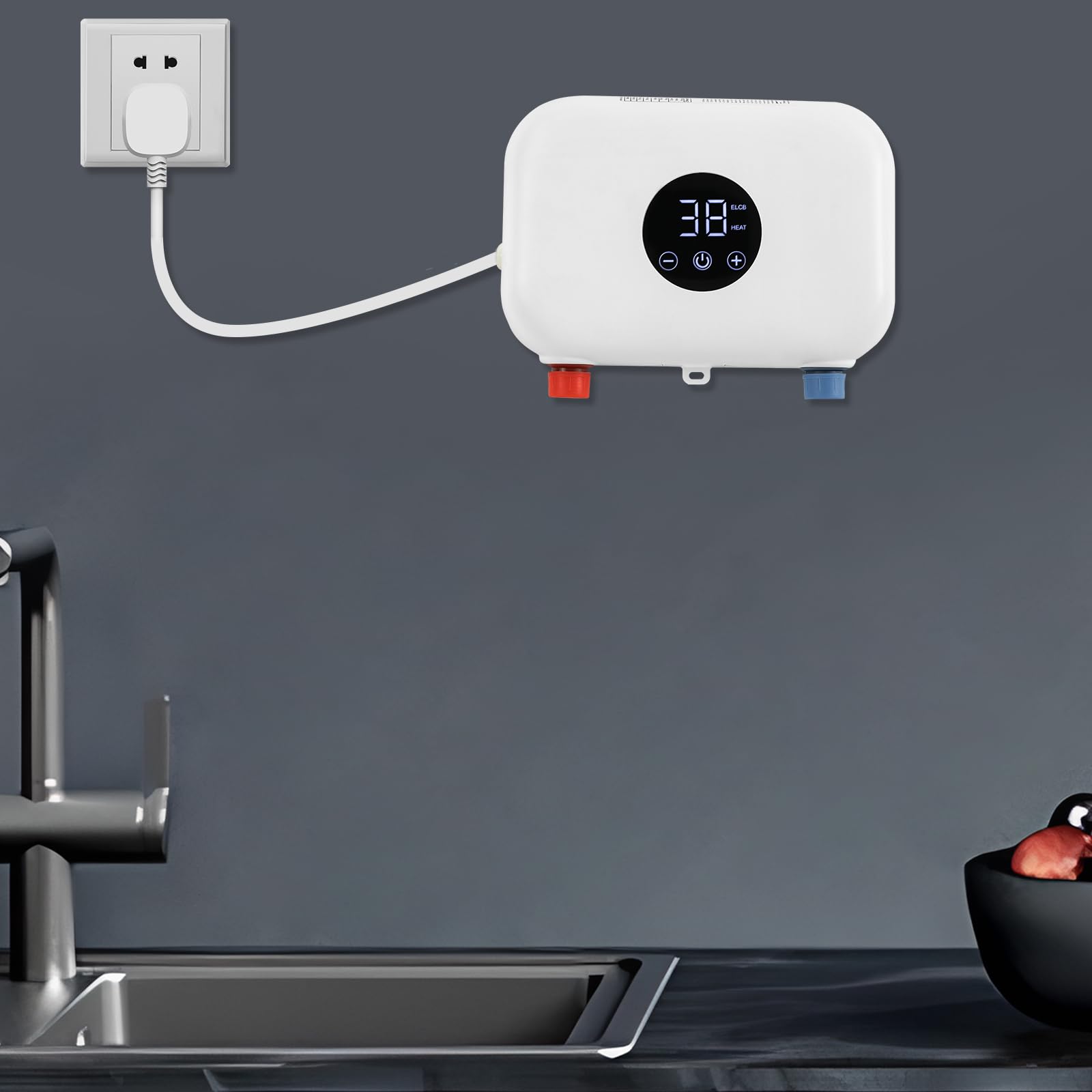 Mini calentador de agua eléctrico, 220 V, 5500 W, con indicador digital LED, calentador de agua eléctrico instantáneo, pequeño calentador de agua para cocina, cuarto de baño