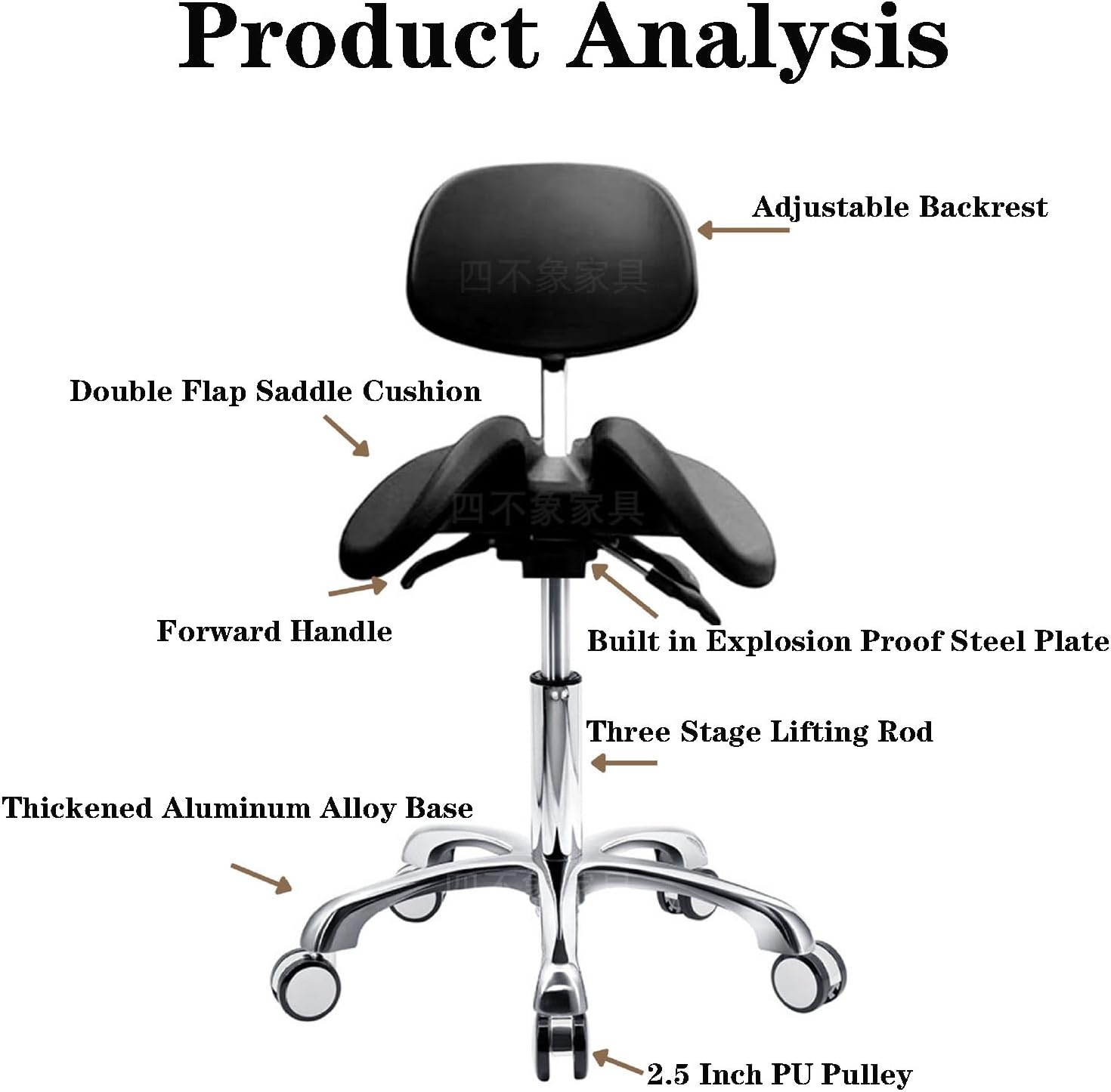 SFKLYU Rolling Saddle Stool, Rolling Adjustable Stool Drafting Chair, Multi-Purpose Office Desk Chair, 360° Rotating Drafting Chair for Office Kitchen Clinic and Lab,A1,46~61CM