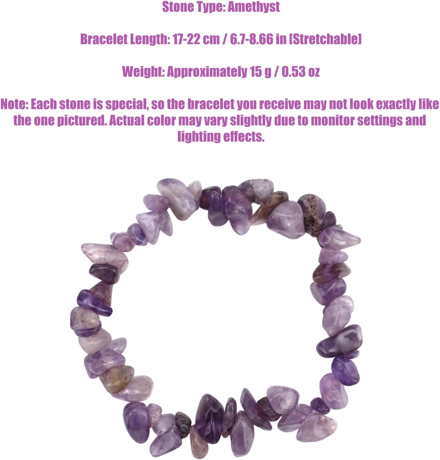 Amethyst Chip Stone Bracelet, Purple Elastic Irregularly Shaped Crystal Beaded Gemstone Bracelets for Women Meditation Yoga Gifting - Image 7