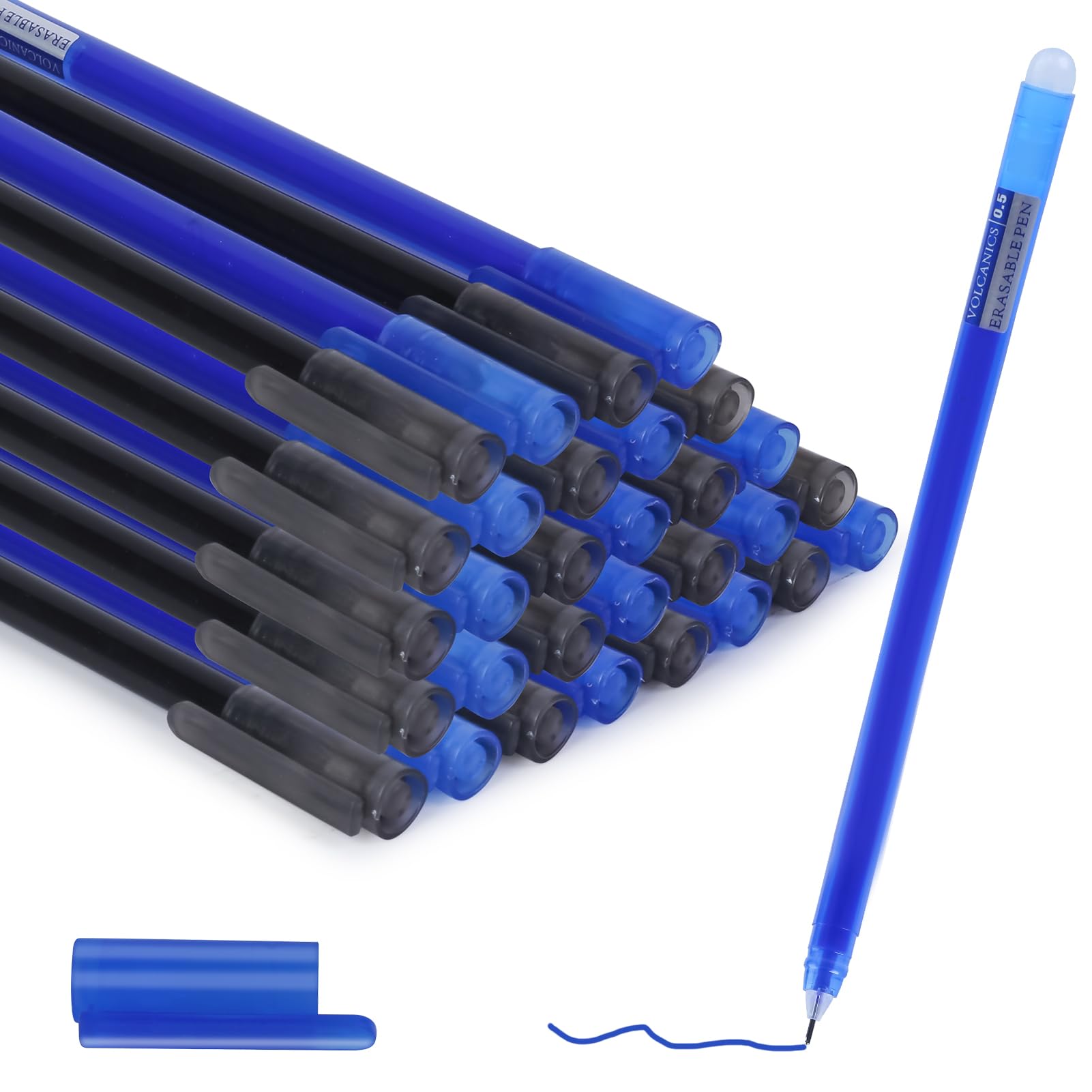 Volcanics Erasable Gel Pens 30-Pack, Black & Blue 0.5mm Thin Pens, Smudge-Free, Ideal for School Office, and Home Use - Image 2