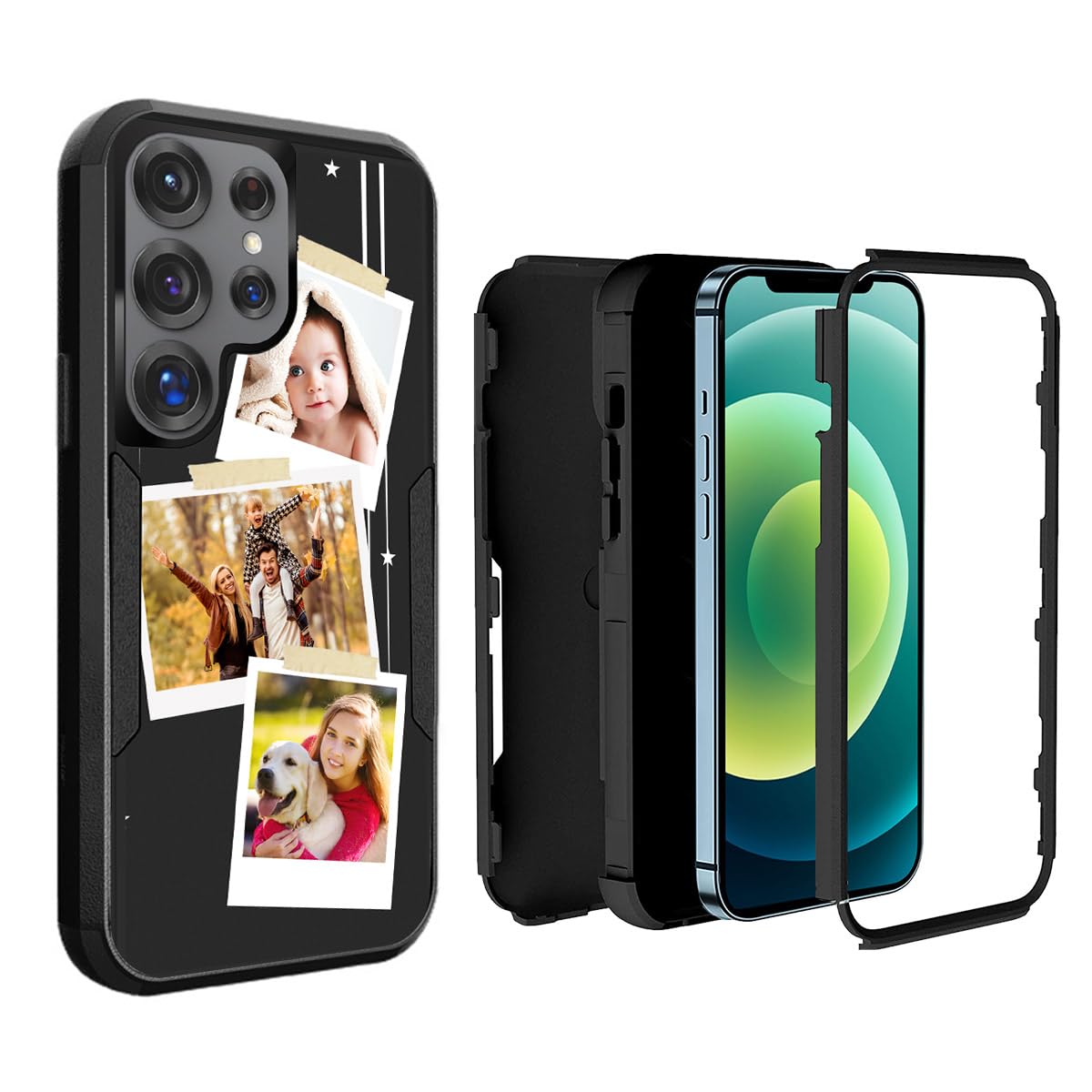 Customize Phone Case for Samsung Galaxy S25 Ultra Multiple Pictures/Photos - Custom Hybrid 3 in 1 Rugged Shockproof Cases Personalized Picture Cover