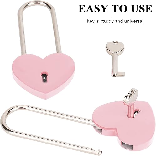 Miniatura 3 de VeYocilk Love Lock, candado afilado de 3.5 pulgadas y 1.969 in, pintura de goma, corazón rosa, para puente de amor, boda, aniversario, regalo de