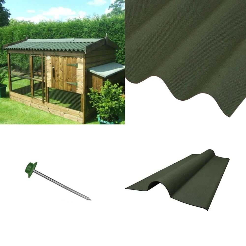Shed Roofing Kit - Corrugated Bitumen Roof Sheets, Ridge & Fixings with Coverage Up to 6ft x 8ft for Apex Roofs (Green)