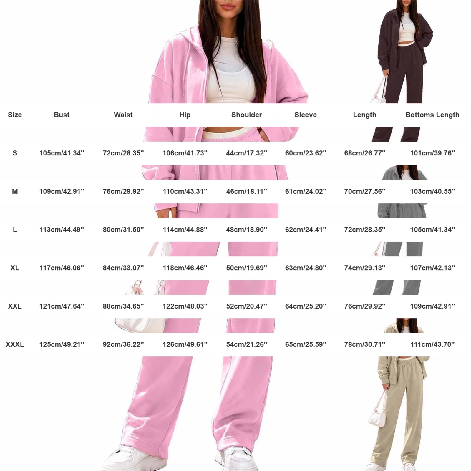 Set sportivo da donna con giacca, tuta da allenamento da donna in cotone a | Tuta da jogging classica con chiusura lampo, felpa con cappuccio, gamba larga, pantaloni da jogging, due pezzi, tinta unita
