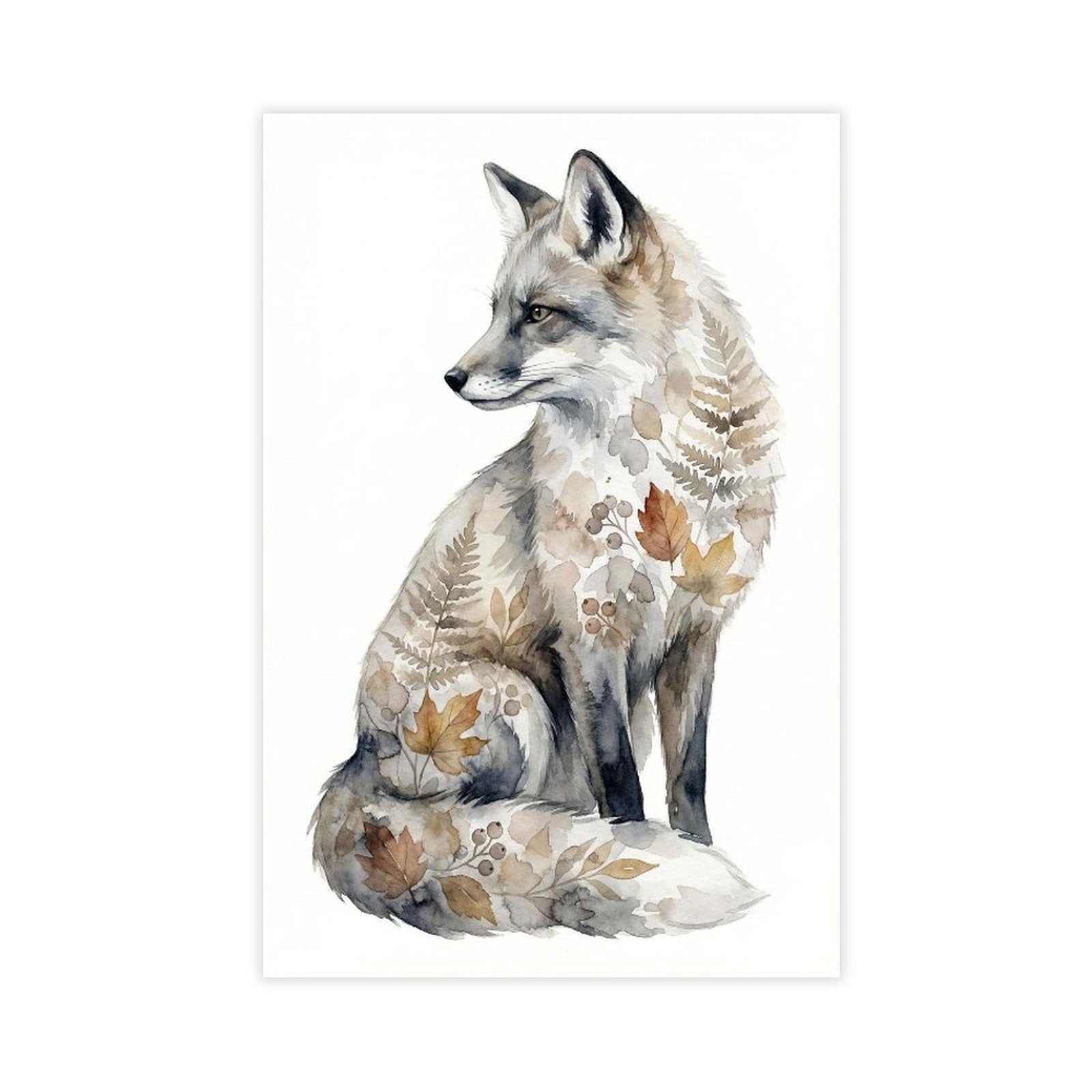 Qnvjqkdsi Unframe Watercolor Silver Fox Art Canvas Poster Bedroom Decor Landscape Office Room Decor Gift 24" L X 36" W