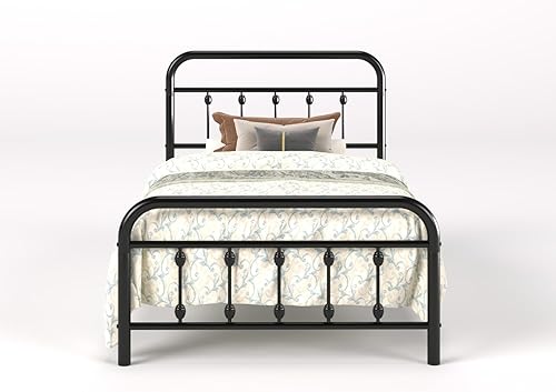 Miniatura 9 de SHA CERLIN Marco de Cama de Plataforma de Metal Tamaño Twin con Cabecera y Pie de Cama de Hierro Forjado Estilo Victoriano, Fácil Montaje,