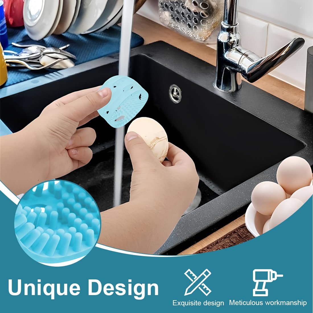 Cepillo Para Lavar Huevos De Silicona, Reutilizable, Elimina Eficazmente La Suciedad Sin DañAr La CáScara De Los Huevos, Para Pintar A Mano En Pascua, DecoracióN (Azul)