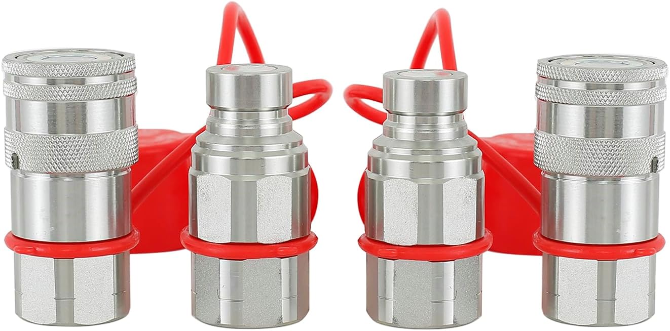 Elifencenter 2 Sets Universal 1/2" NPT Flat Face Hydraulic Quick Connect Couplers Fittings Compatible with Bobcat Skid Steer(ISO 16028)