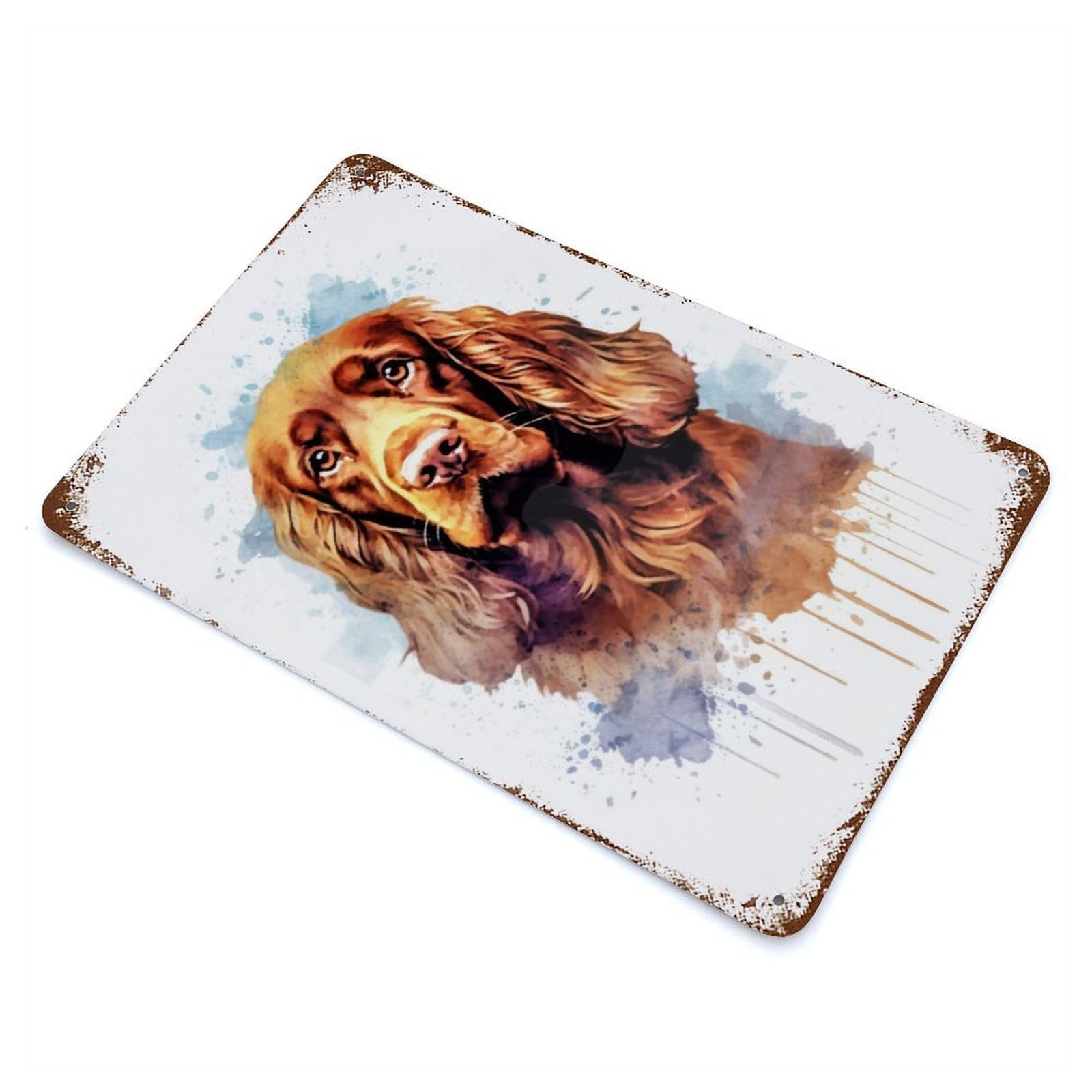 Sussex Spaniel Watercolor Aged Metal Wall Plaque 11.8"x7.9", Industrial Home Decor for Pub, Kitchen And Man Cave Decor