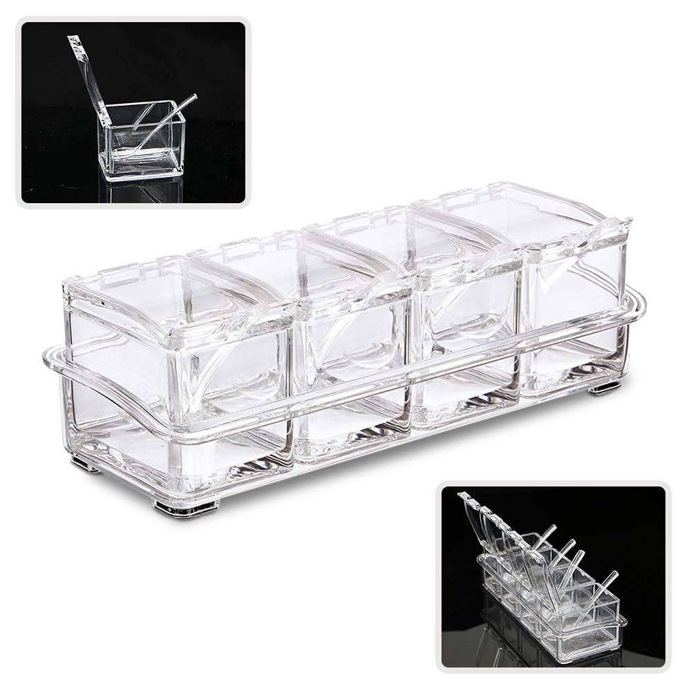 Karomouj Acrylic Spice Jars - 4-Grid Masala Dabba -1