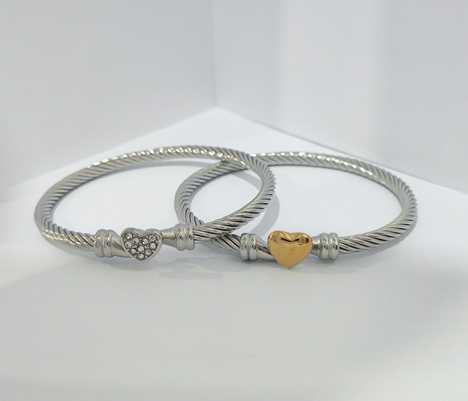 DATOA Minimalist Stainless Steel Cable Wire Open Cuff Bracelet Adjustable Heart Twist Bangle Wrist Jewelry - Image 4