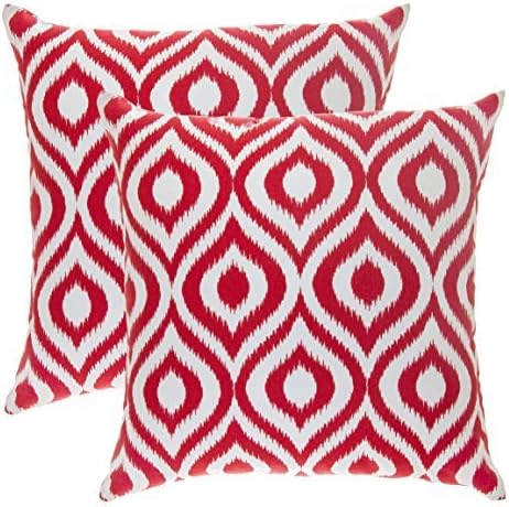 TreeWool (2 Pack Ogee Ikat Accent Cotton Canvas Cushion Covers (45 x 45 cm, Navy Blue & White)