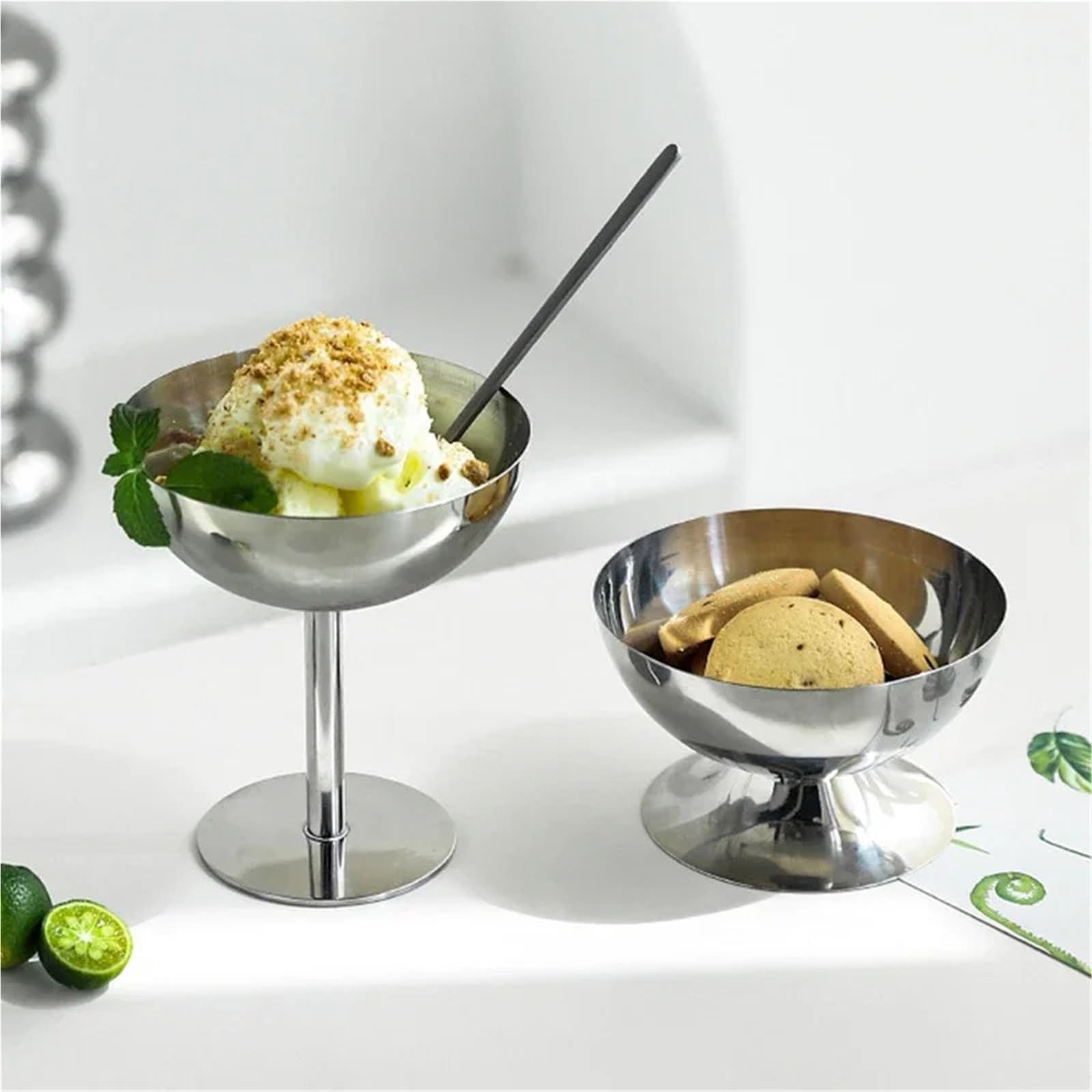 Coppe Gelato 3 pezzi in acciaio inossidabile tazza di gelato dessert insalatiera piatto di frutta piatto di snack tazza di vino multifunzionale contenitore da cucina for la casa Per Dessert(Silver1)