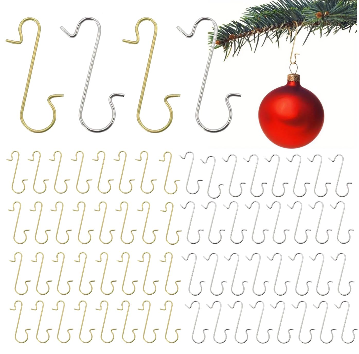 Tk Gruppe Timo Klingler Silver And Gold 100 X Christmas Tree Hooks Gold & Silver Hanging Ball Hanger For Tree Baubles, Hangers In S Shape For Christmas