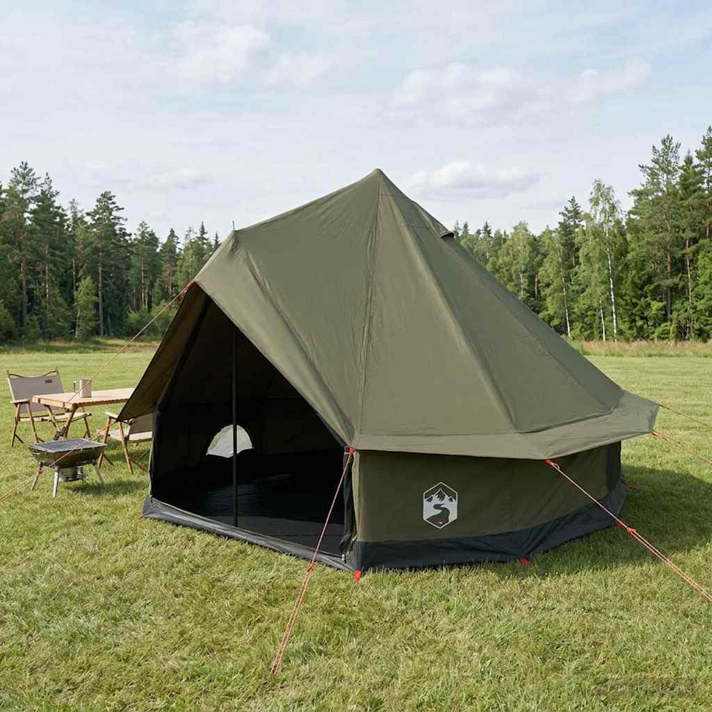 Familienzelt Creme aus Polybaumwolle 6-Personen mit geräumigem Innenraum, Mesh-Belüftung, leichtem Aufbau für Camping, Outdoor, Wandern, Festival, atmungsaktiv, Winddicht, wasserdicht