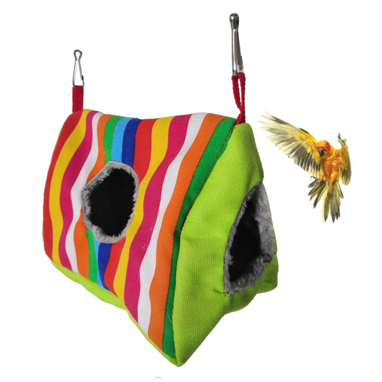 ifundom Double Hole Parrot Nest Creative Warm Sleeping Pad for Birds Chic Stripe Design Cozy Hammock for Parakeets and Pet Birds Play and Rest Space