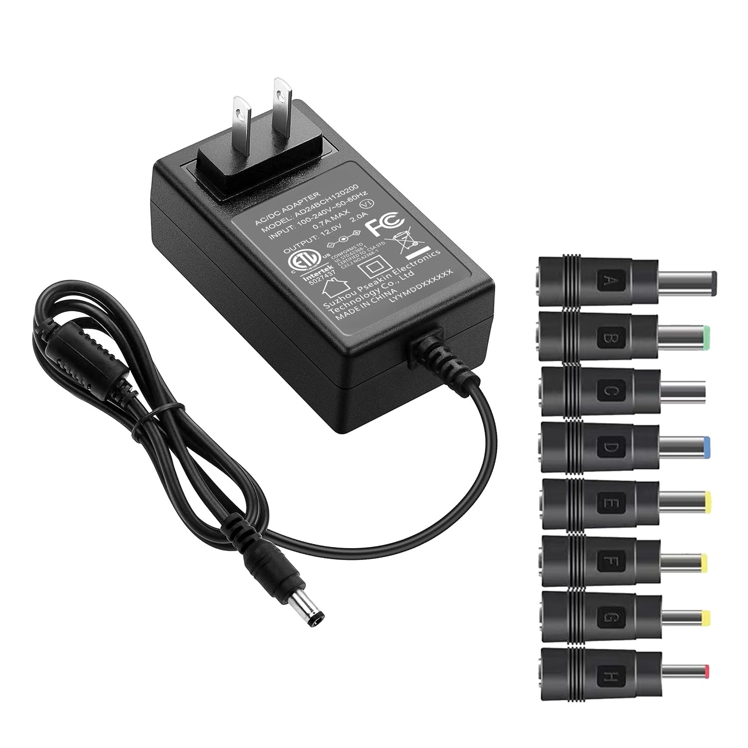 Kado Power Adapter 12V-2A 1.5A 1.25A 1A AC/DC Power Cord 5.5x2.1mm with 8 Tips Made for Sceptre Monitor, Echo Smart Speaker & Display, Webcam, Router, Mini PC, Projector, CCTV, Bluetooth Speaker