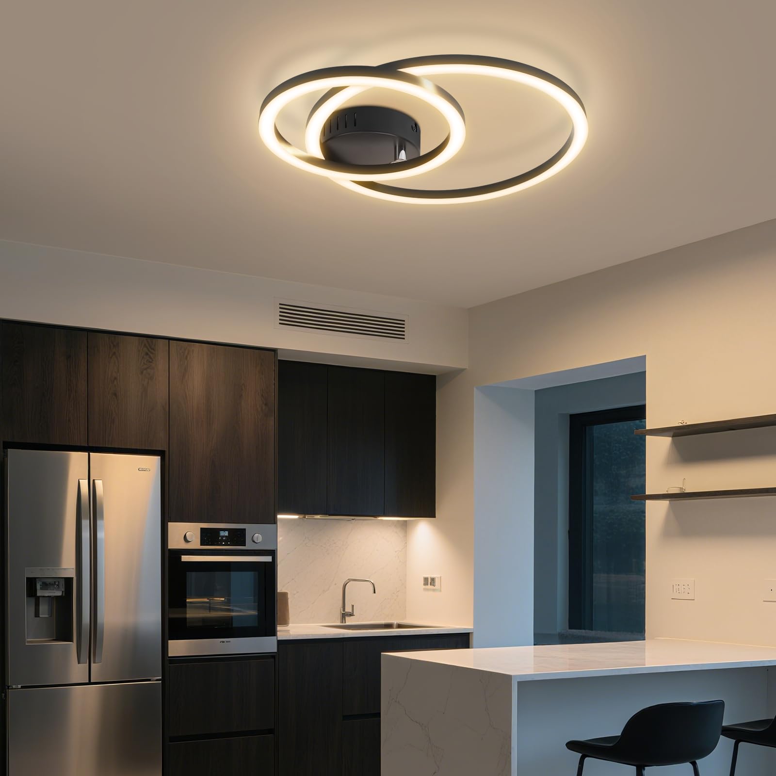 Homefire lampa sufitowa LED, do salonu, 40 cm - 23 W, lampa kuchenna, 3000K, ciepła biel, nowoczesna lampa do salonu, lampa do sypialni, 2-pierścieniowe, design, oświetlenie sufitowe do kuchni