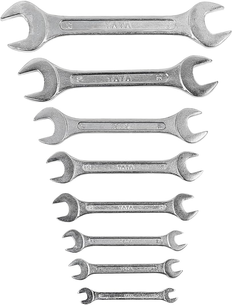 AGRICO TATA Chrome Vanadium Steel Open Jaw Spanner Set/Wrench Set/Tool Kit Multipurpose Home Use and Professional Spanners Corrosion Resistant Chrome Plating DOE Jaw Spanners- (Silver Set of 8)