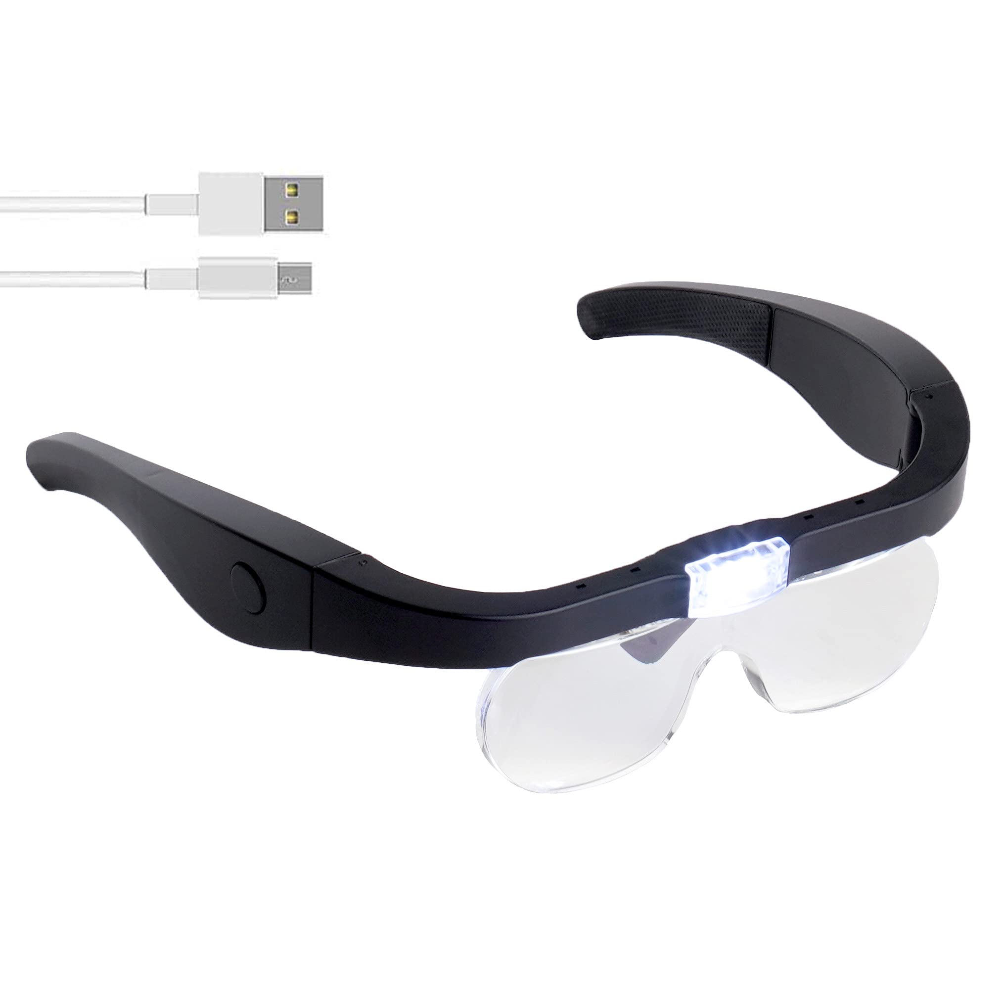 TmangoHead Magnifier Gl, Rechargeable Magnifying Glass with 2 LED Lights and Interchangeable Lenses 1.5X, 2.5X, 3.5X, 5X, Lightweight Eyegl Magnifier for Hobby, Craft, Reading, Soldering