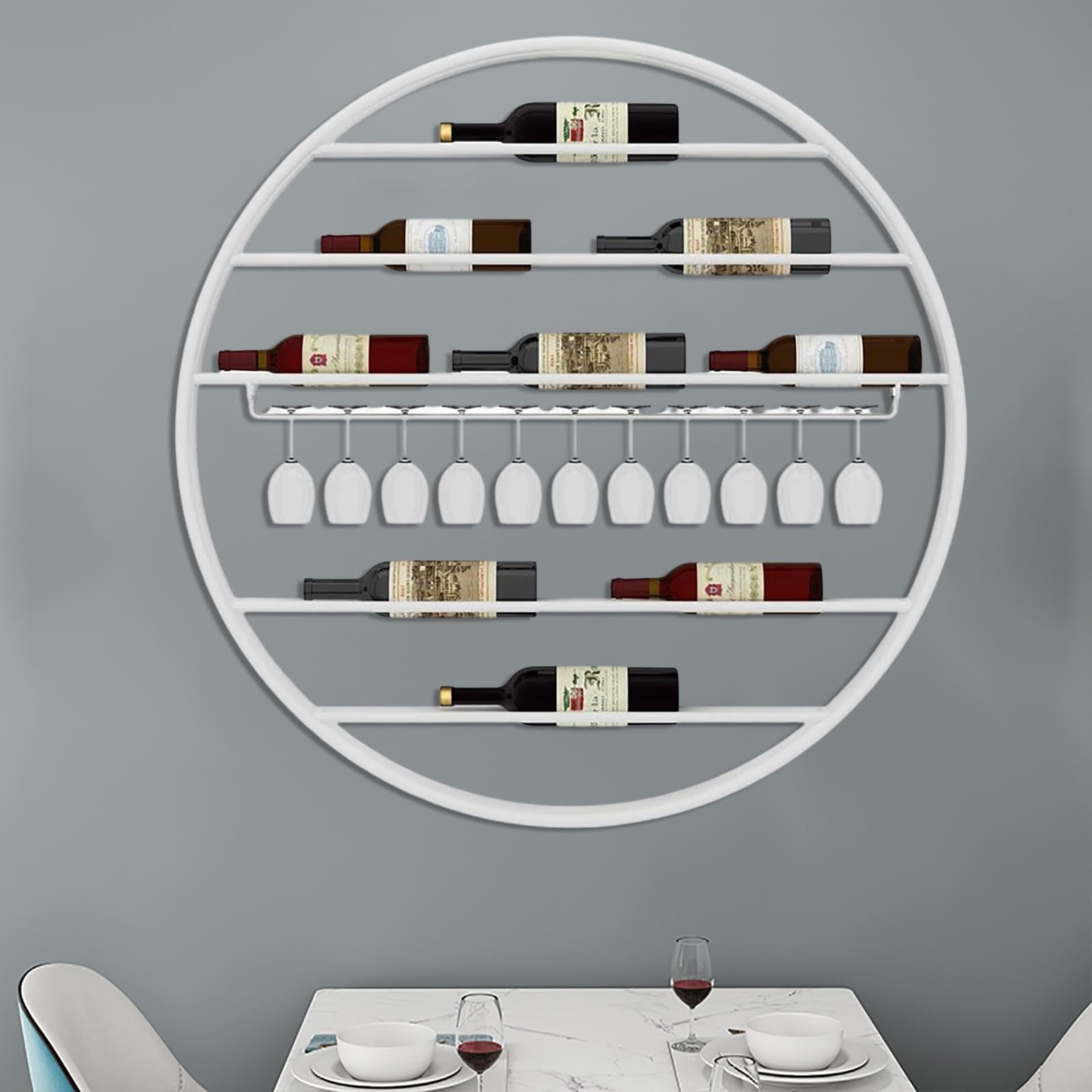 Étagère à vin murale avec support verres et rangement bouteilles alcool fer